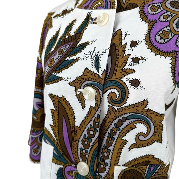 Etro Women's Paisley 3/4 Sleeve Jacket US Small Italian 40 Cotton Linen Designer - Picture 5 of 16